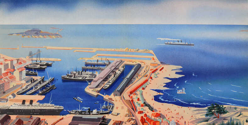 [Панорама берега. Худ. А. Экстер]. Panorama de la côte. Paris: Flammarion, 1938.